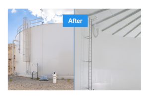 Mariana Ranchos tank after, side by side preview of the exterior and interior of the tank