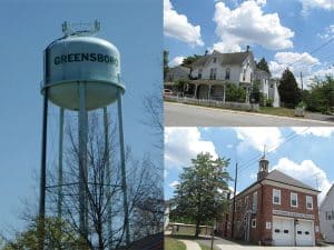 A photo collage of three locations in Greensboro, MD