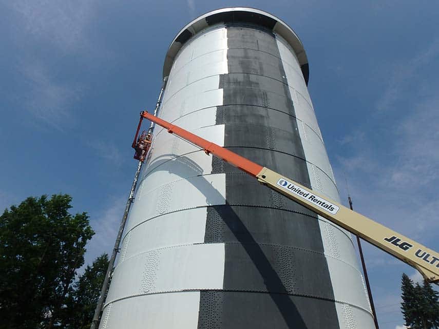 A Youngstown, OH water tank being repaired.