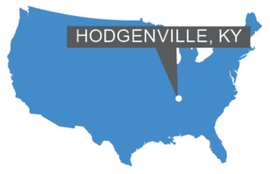 A map of the USA with a marker on Hodgenville, KY.