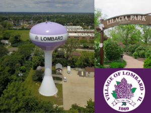 Lombard, IL landmarks including water tower